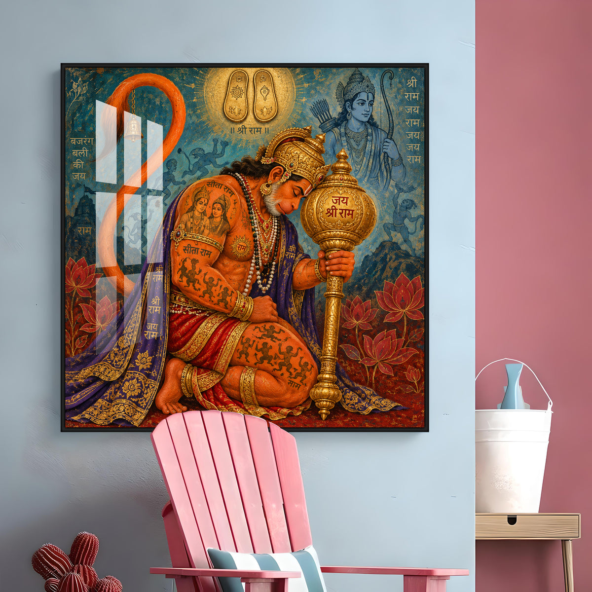 Hanuman Devotion Premium Acrylic Square Wall Art