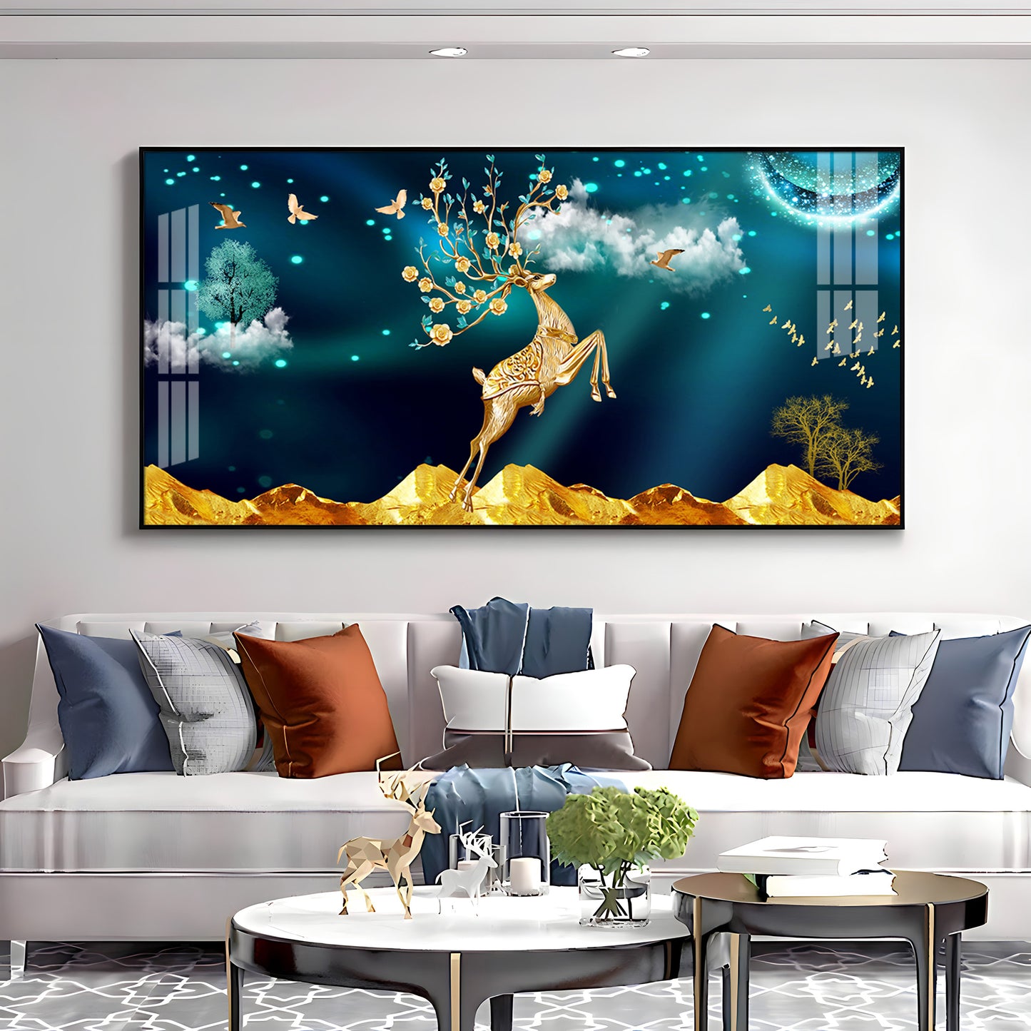 Deer In Golden Valley Art Premium Acrylic Horizontal Wall Art