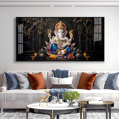 Ganesha Seated On A Lotus Premium Acrylic Horizontal Wall Art
