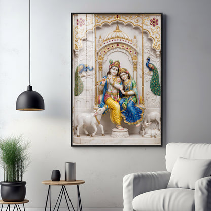 Radha Krishna With Grace Of Love Premium Acrylic Vertical Wall Art