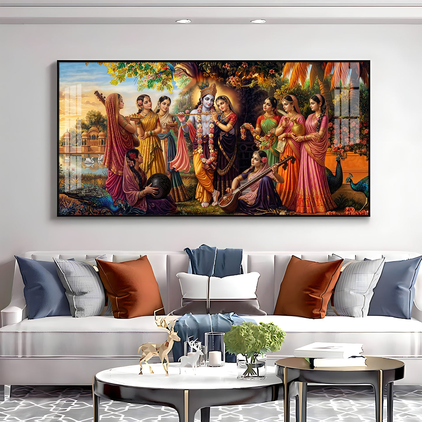 Radha Krishna With Gopiya Premium Acrylic Horizontal Wall Art