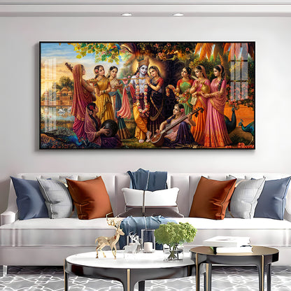Radha Krishna With Gopiya Premium Acrylic Horizontal Wall Art