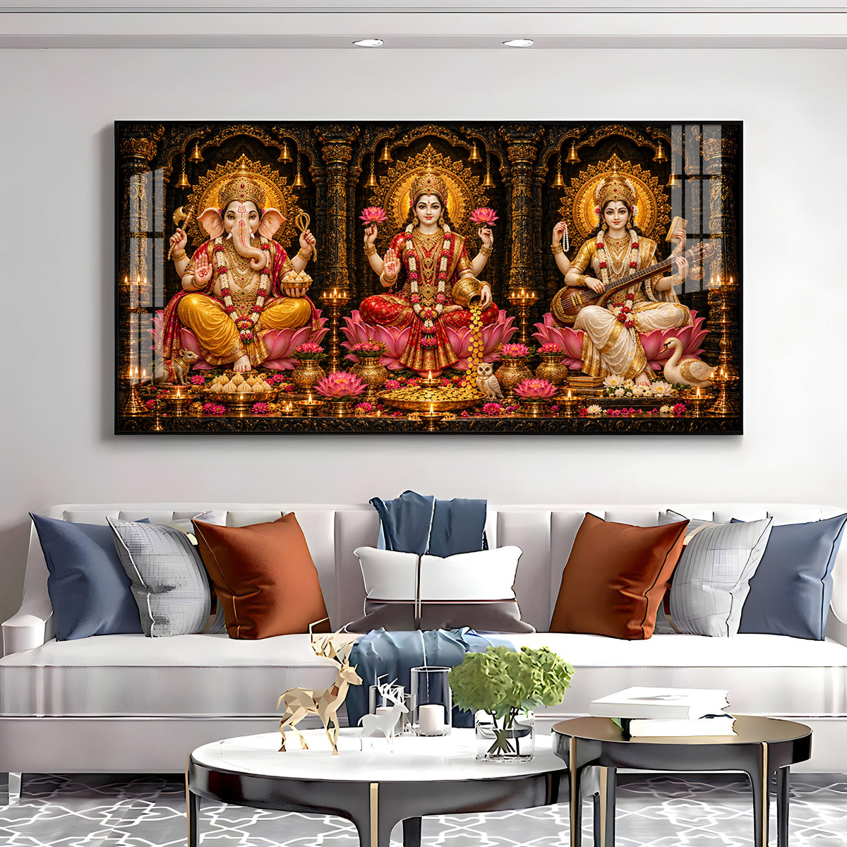 Maa Lakshmi, Saraswati & Ganesha Ji Premium Acrylic Horizontal Wall Art