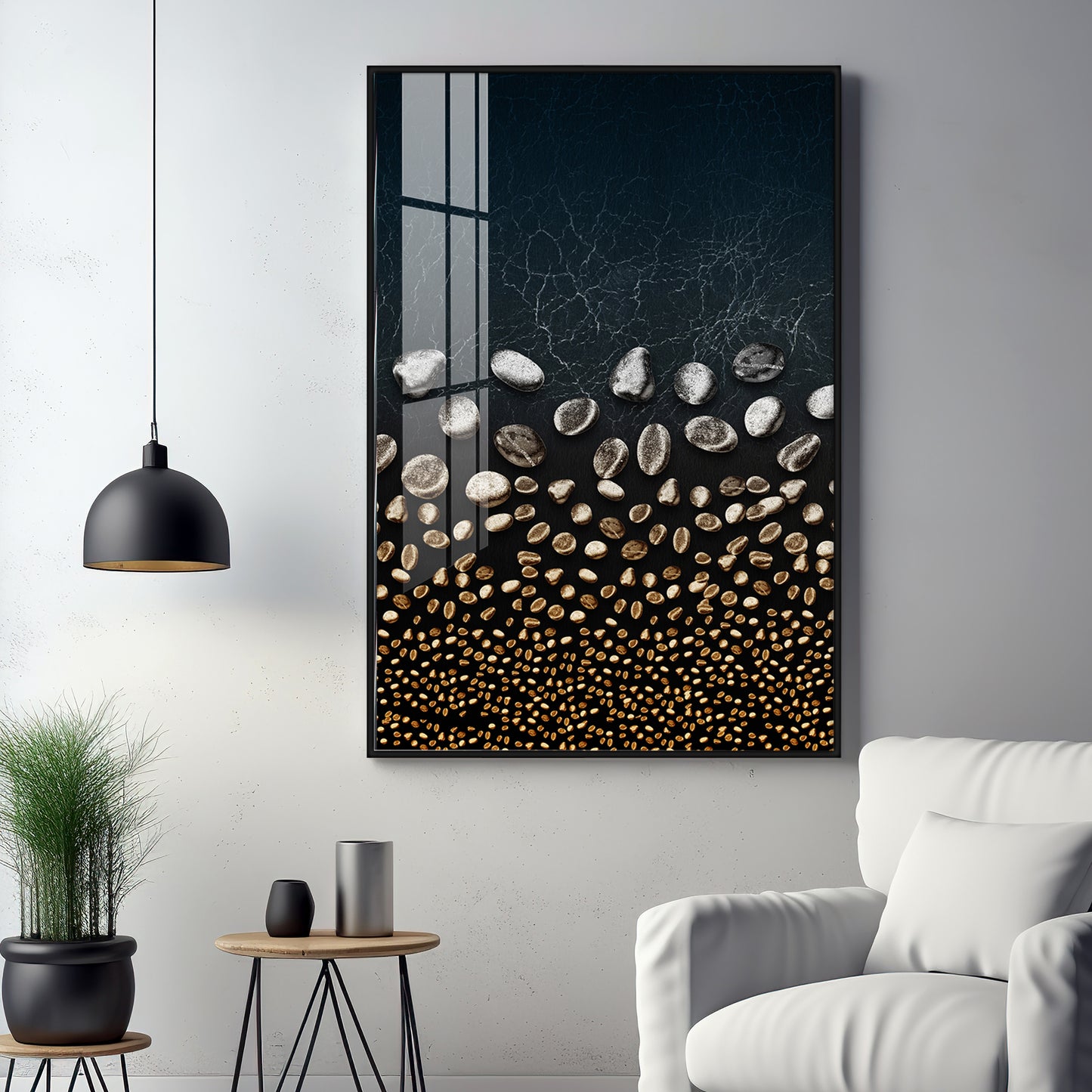 Golden Serenity Stones Premium Acrylic Vertical Wall Art