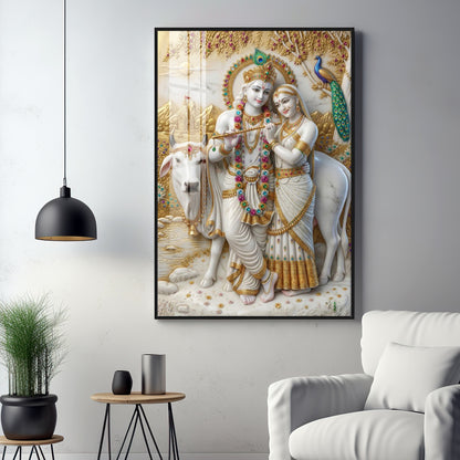 Serenity of Radha Krishna Premium Acrylic Vertical Wall Art