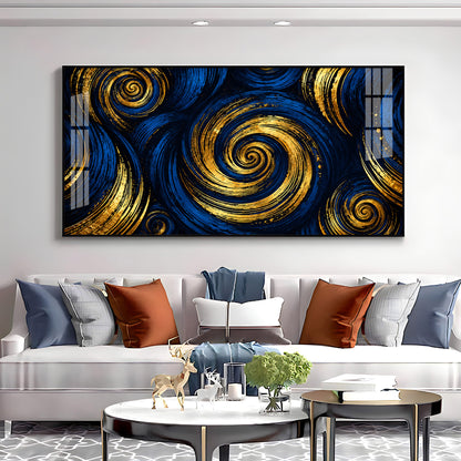 Blue Gold Swirls Premium Acrylic Horizontal Wall Art