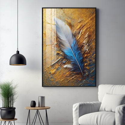 White & Blue Grace Of Leaf Premium Acrylic Vertical Wall Art