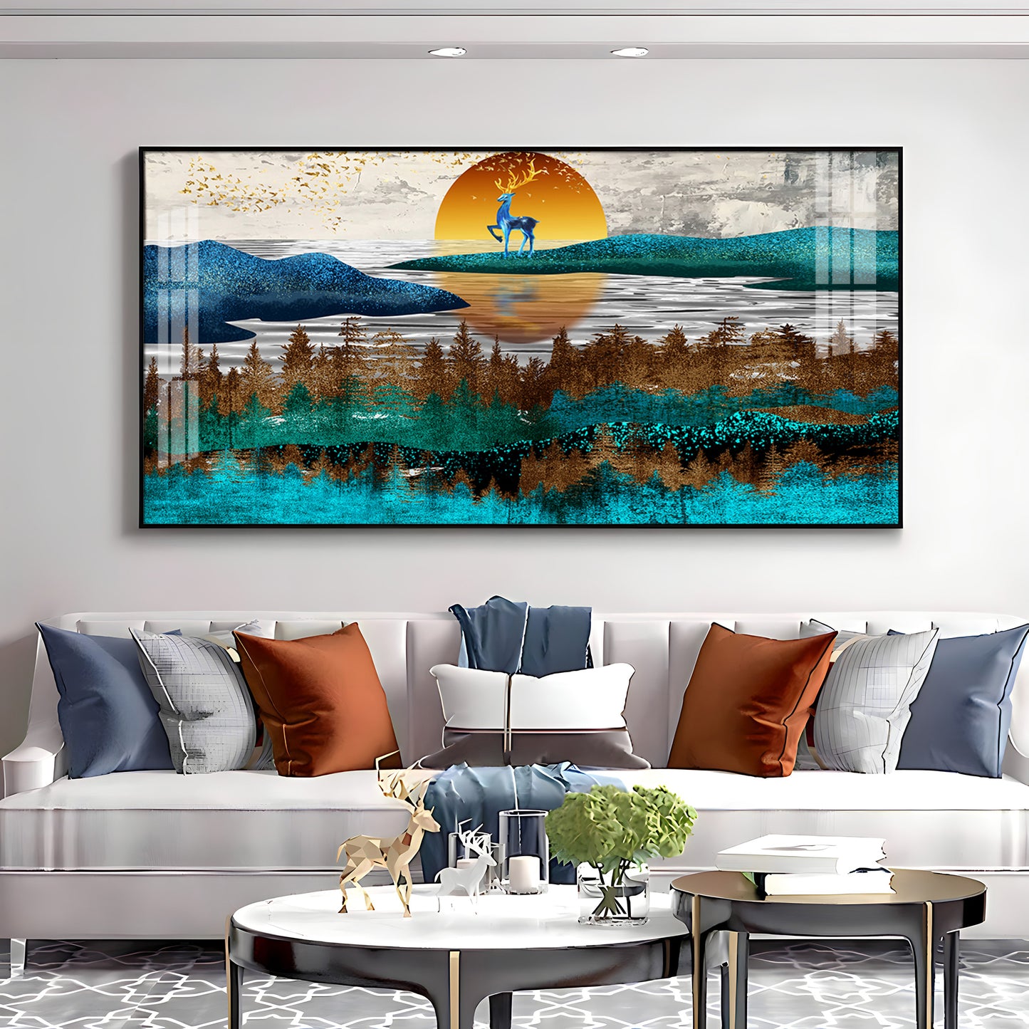 Abstract Nature Scene With Deer Premium Acrylic Horizontal Wall Art