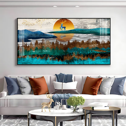 Abstract Nature Scene With Deer Premium Acrylic Horizontal Wall Art