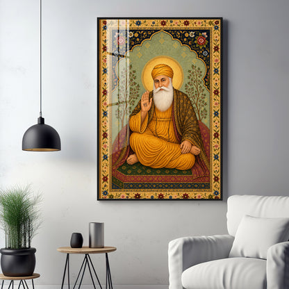 Guru Nanak Dev Ji Floral Border Premium Acrylic Vertical Wall Art