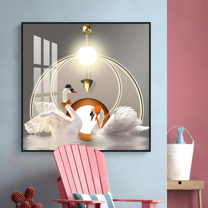 Loving Couple Swan Premium Acrylic Square Wall Art