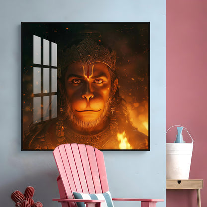 Lord Hanuman Face Premium Acrylic Square Wall Art