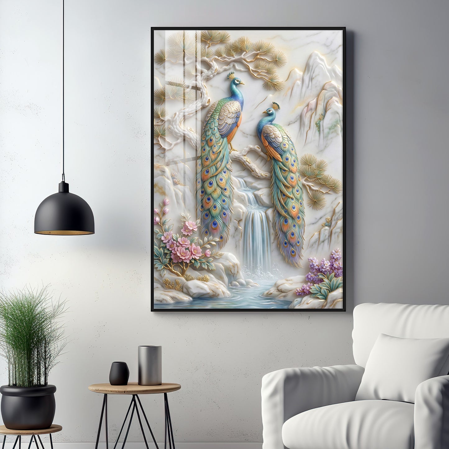 Amazing Two Peacocks Premium Acrylic Vertical Wall Art