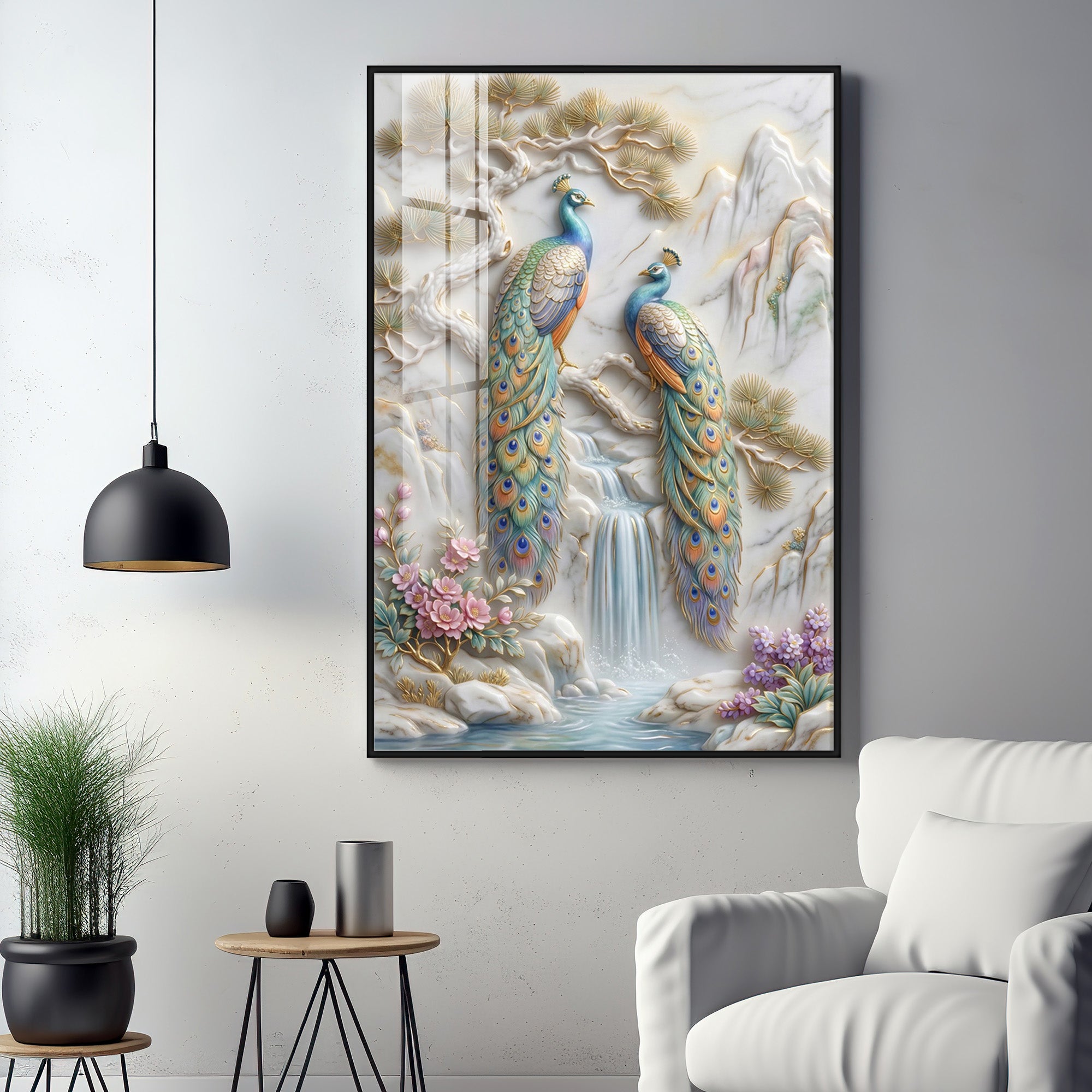 Amazing Two Peacocks Premium Acrylic Vertical Wall Art