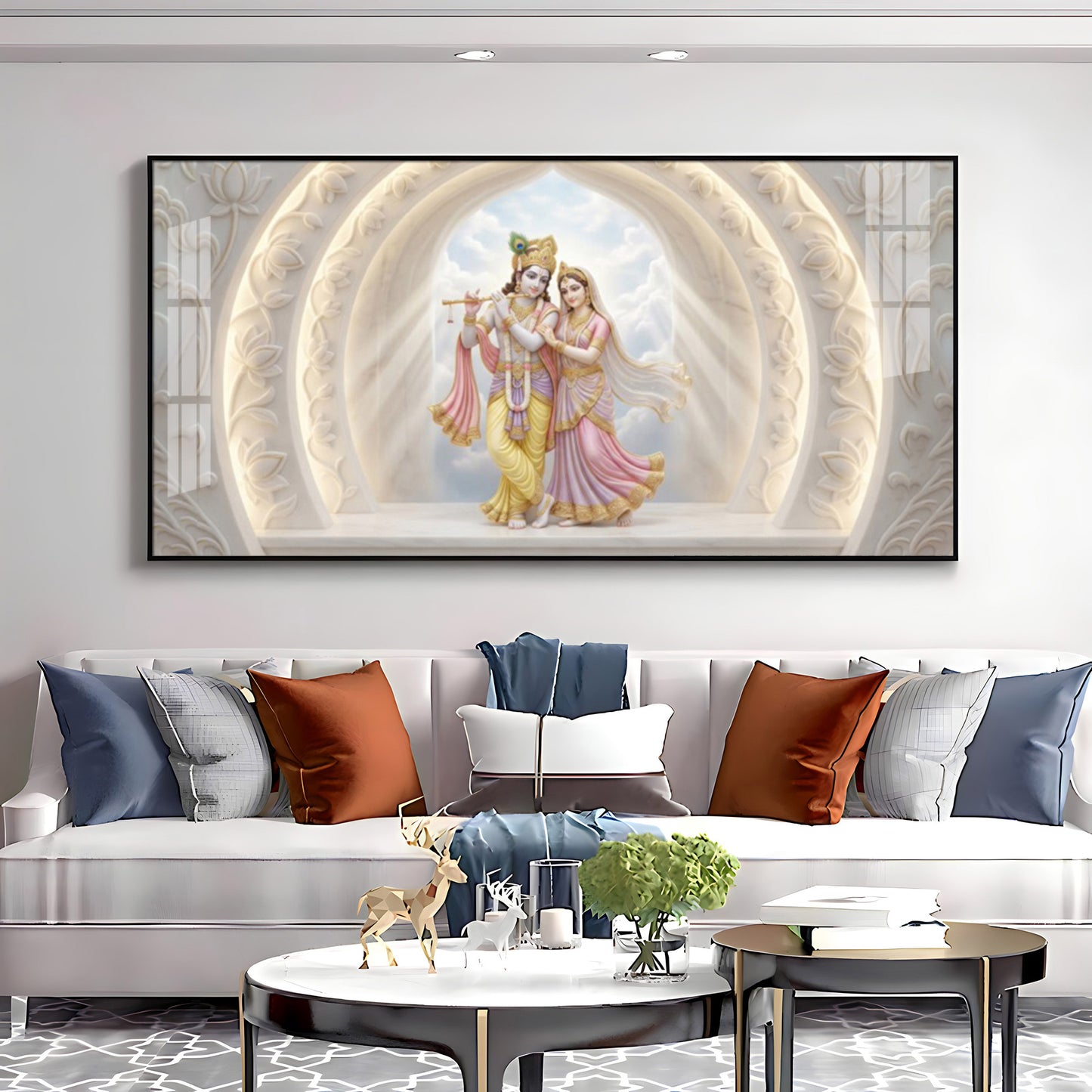Serene White Radha Krishna Premium Acrylic Horizontal Wall Art