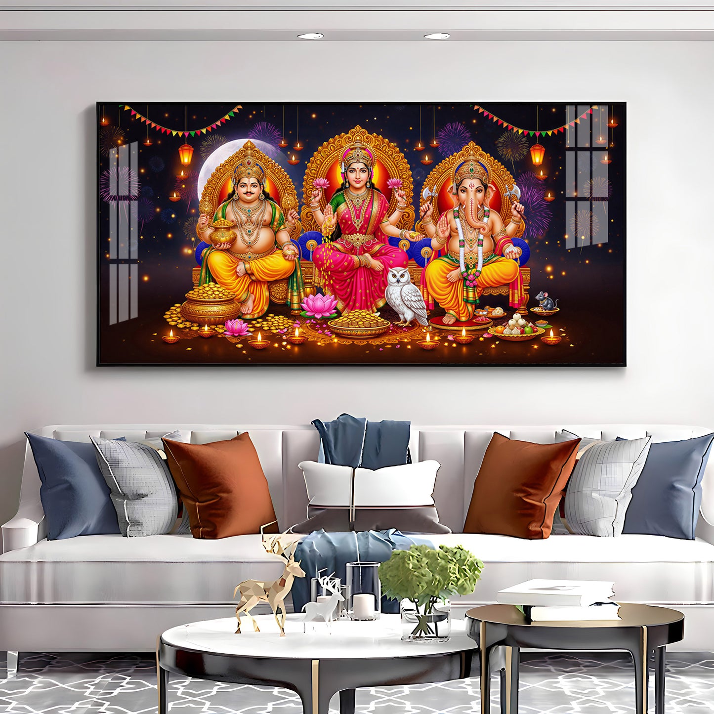 Lord Kubera,Goddess Lakshmi & Lord Ganesha Premium Acrylic Horizontal Wall Art