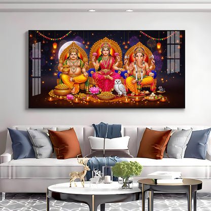 Lord Kubera,Goddess Lakshmi & Lord Ganesha Premium Acrylic Horizontal Wall Art