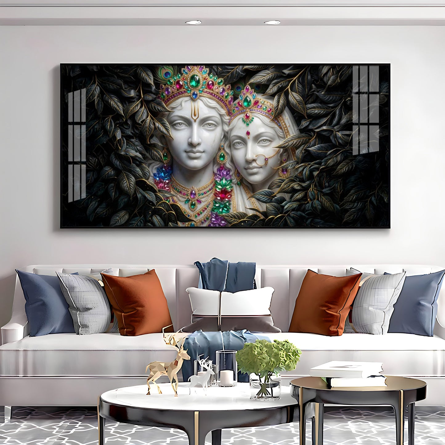Love's Reflection with Radha and Krishna Duo Premium Acrylic Horizontal Wall Art