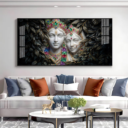 Love's Reflection with Radha and Krishna Duo Premium Acrylic Horizontal Wall Art