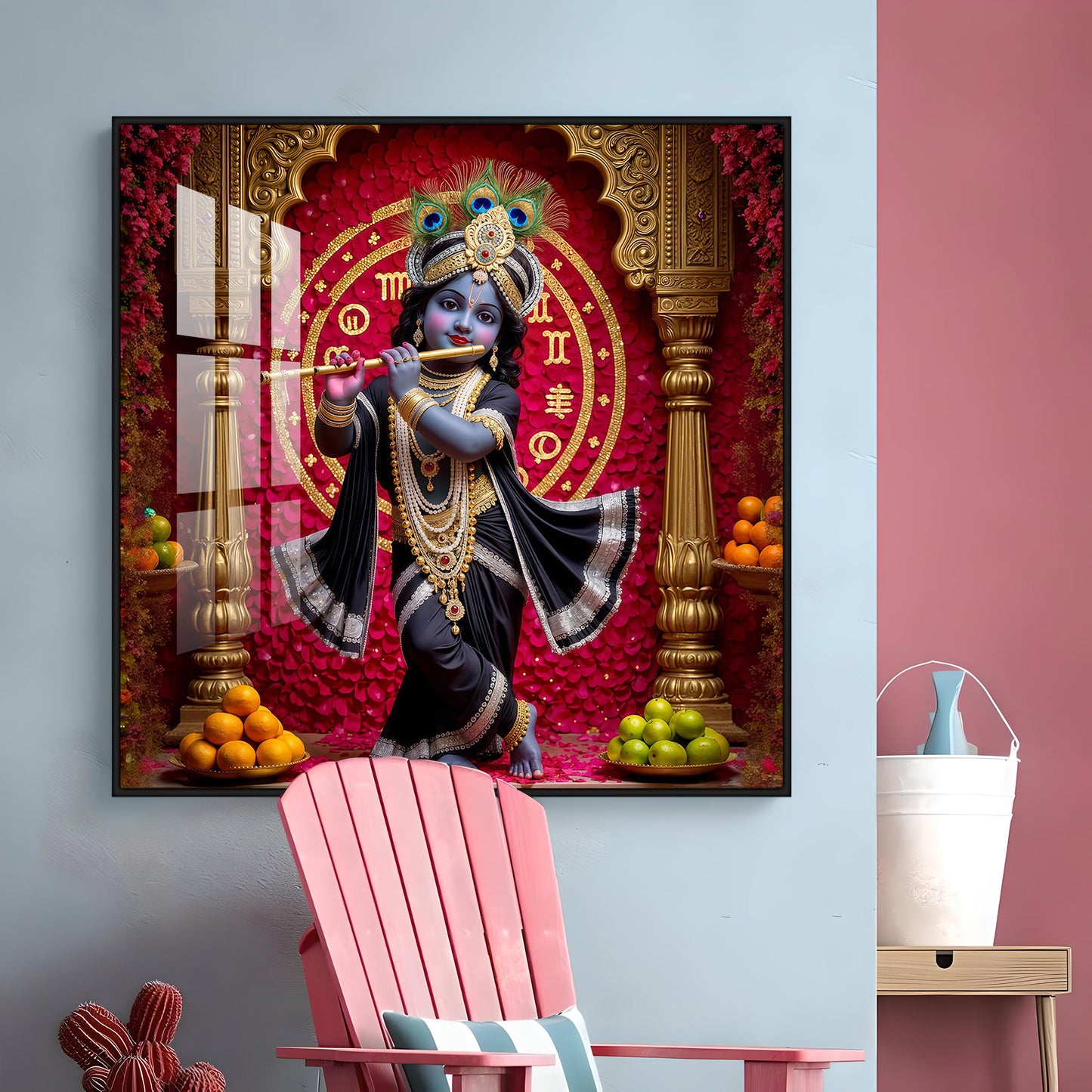 Bal Krishna Playing A Flute Premium Acrylic Square Wall Art