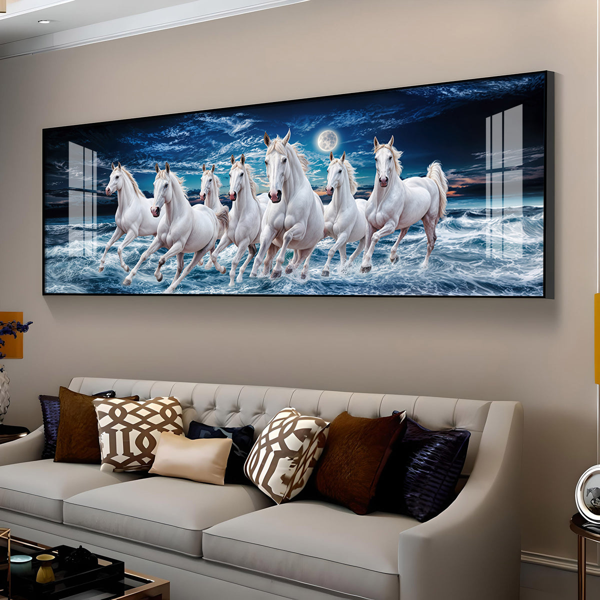 High-Quality Vastu Seven Running Horse Premium Acrylic Horizontal Wall Art