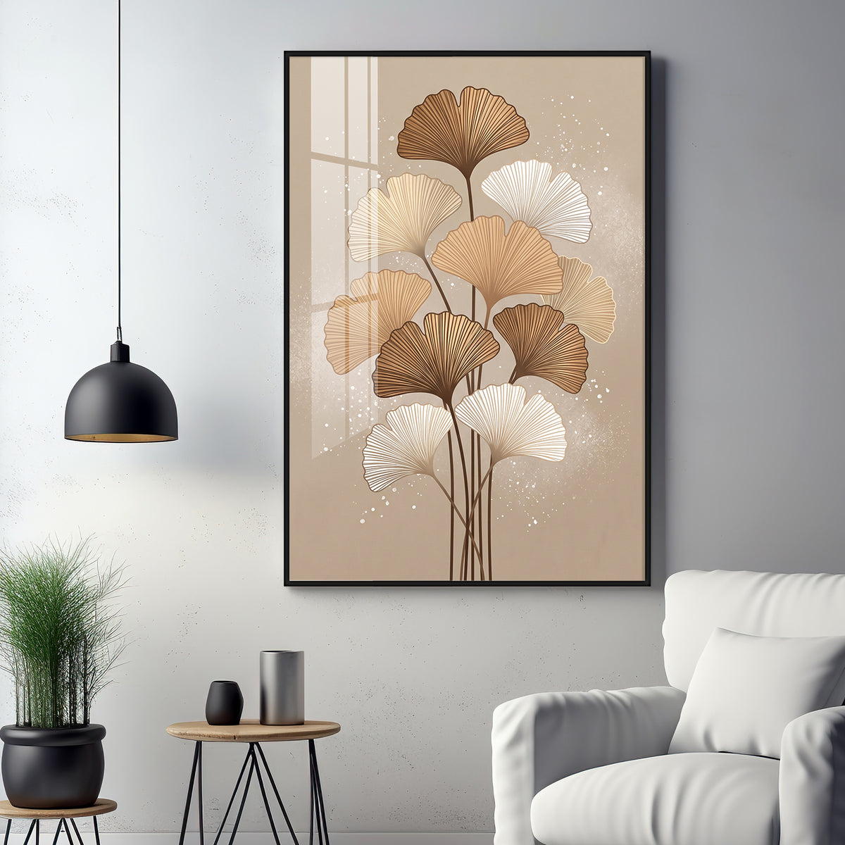 Ginkgo Biloba Line Art Premium Acrylic Vertical Wall Art