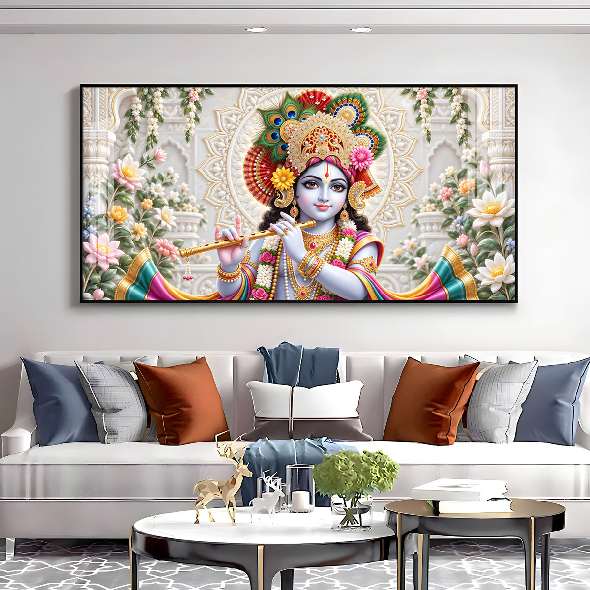 Lord Krishna Flute Playing Premium Acrylic Horizontal Wall Art