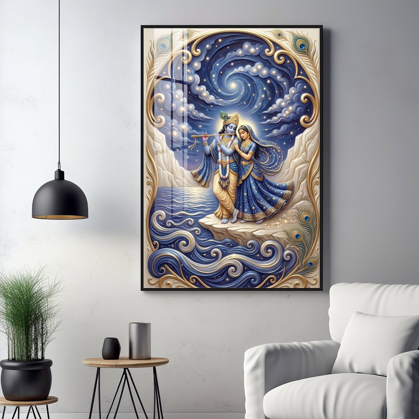 Radha Krishna Moonlit Dance Premium Acrylic Vertical Wall Art
