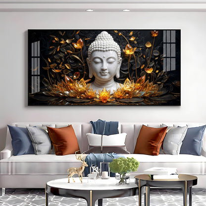 Gold Flower Meditating Buddha Premium Acrylic Horizontal Wall Art