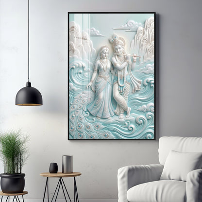 Devotional Lord Radha Krishna Premium Acrylic Vertical Wall Art