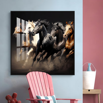 Lucky Running Horses Premium Acrylic Square Wall Art