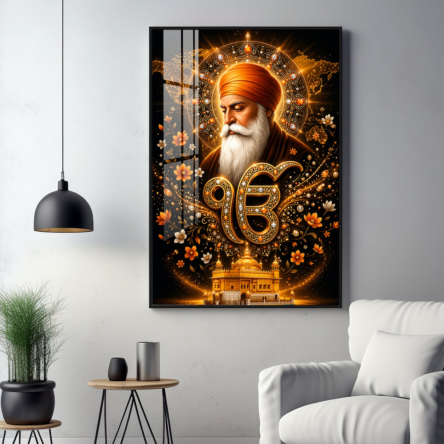 Guru Nanak Dev With Ik Onkar Symbol Premium Acrylic Vertical Wall Art
