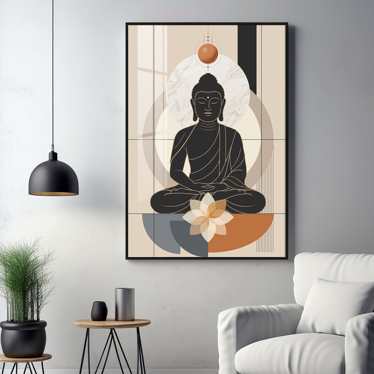 Minimal Black Buddha & Lotus Premium Acrylic Vertical Wall Art