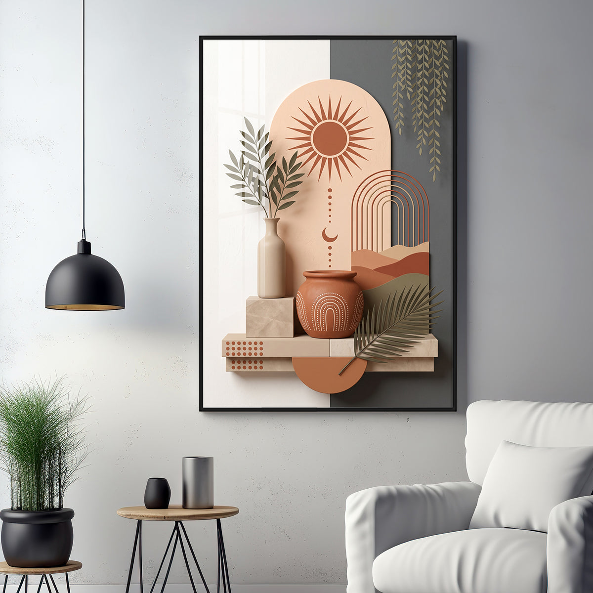 Terracotta Sun & Pottery Boho Premium Acrylic Vertical Wall Art