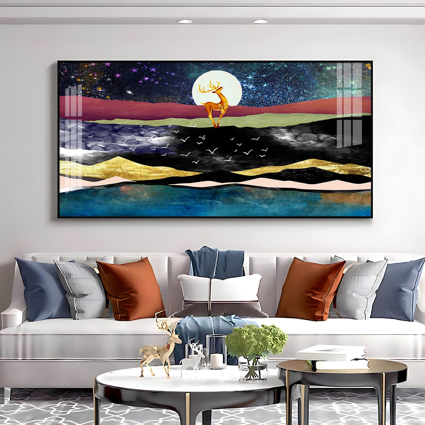 Deer In Glittering Mountainous Premium Acrylic Horizontal Wall Art