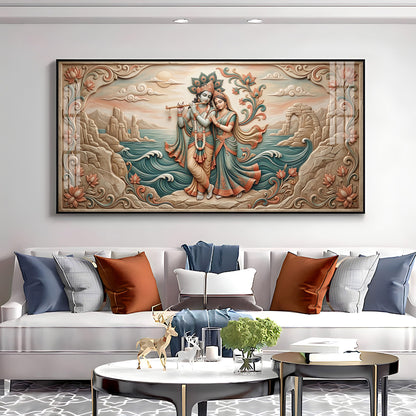 Radha Krishna With Flowers Premium Acrylic Horizontal Wall Art