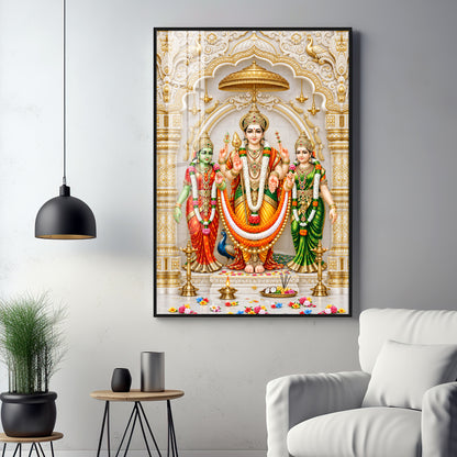 Divine Murugan Valli Deivanai Subramanya Swamy Premium Acrylic Vertical Wall Art