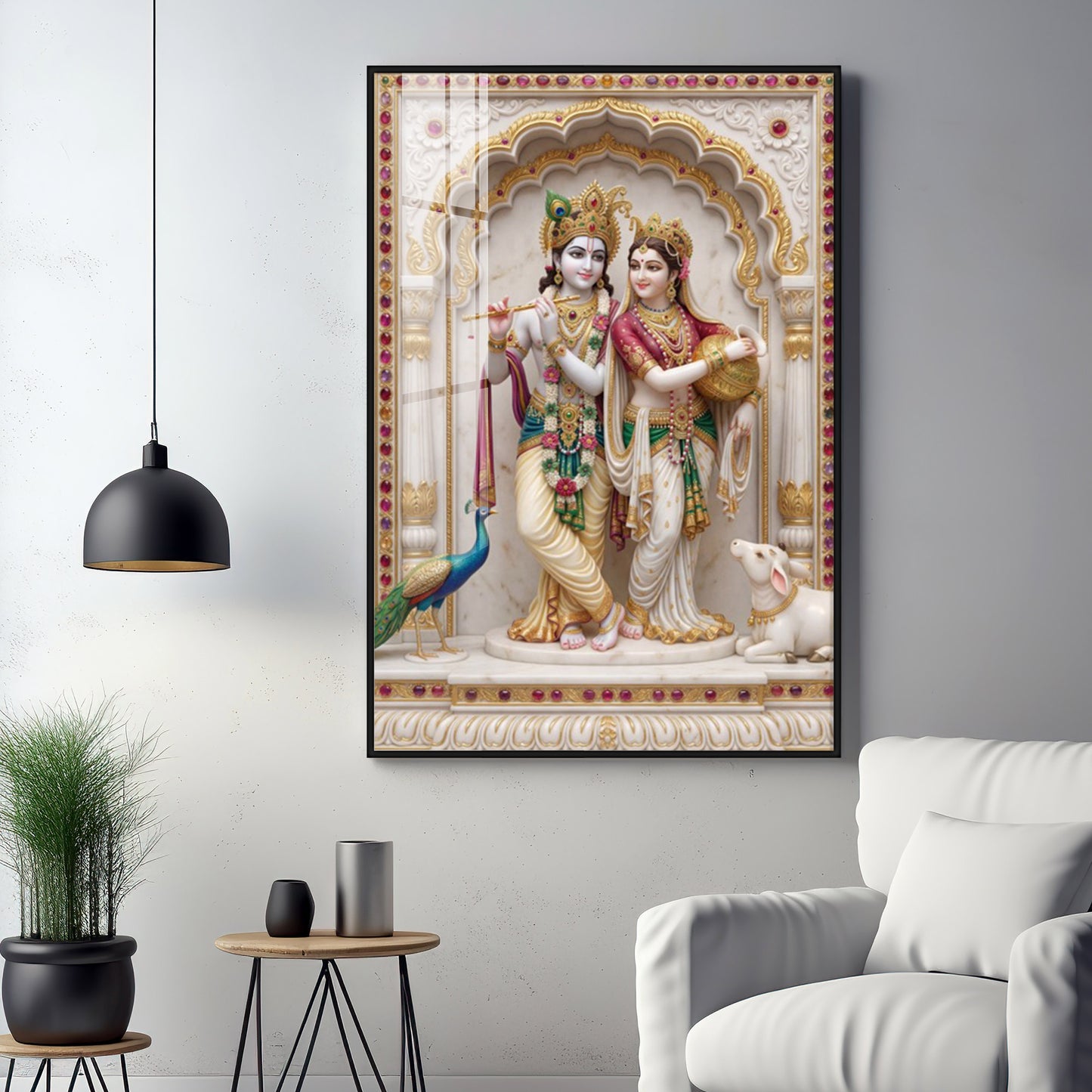Radha Krishna Aura Premium Acrylic Vertical Wall Art
