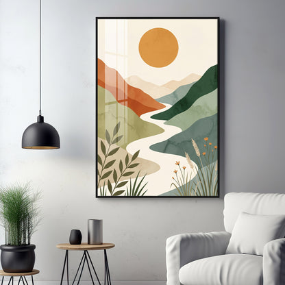 Terracotta Hills, Sun & Winding River Premium Acrylic Vertical Wall Art