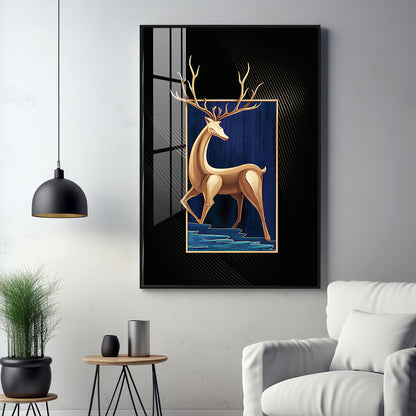 Majestic Golden Deer Premium Acrylic Vertical Wall Art