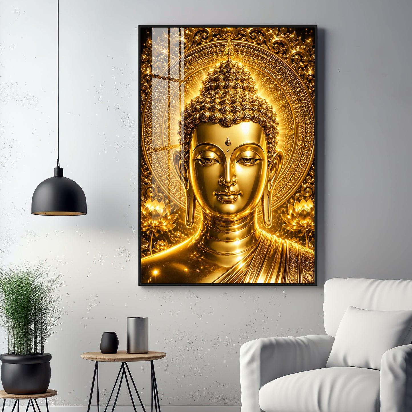 Golden Buddha Face Premium Acrylic Vertical Wall Art