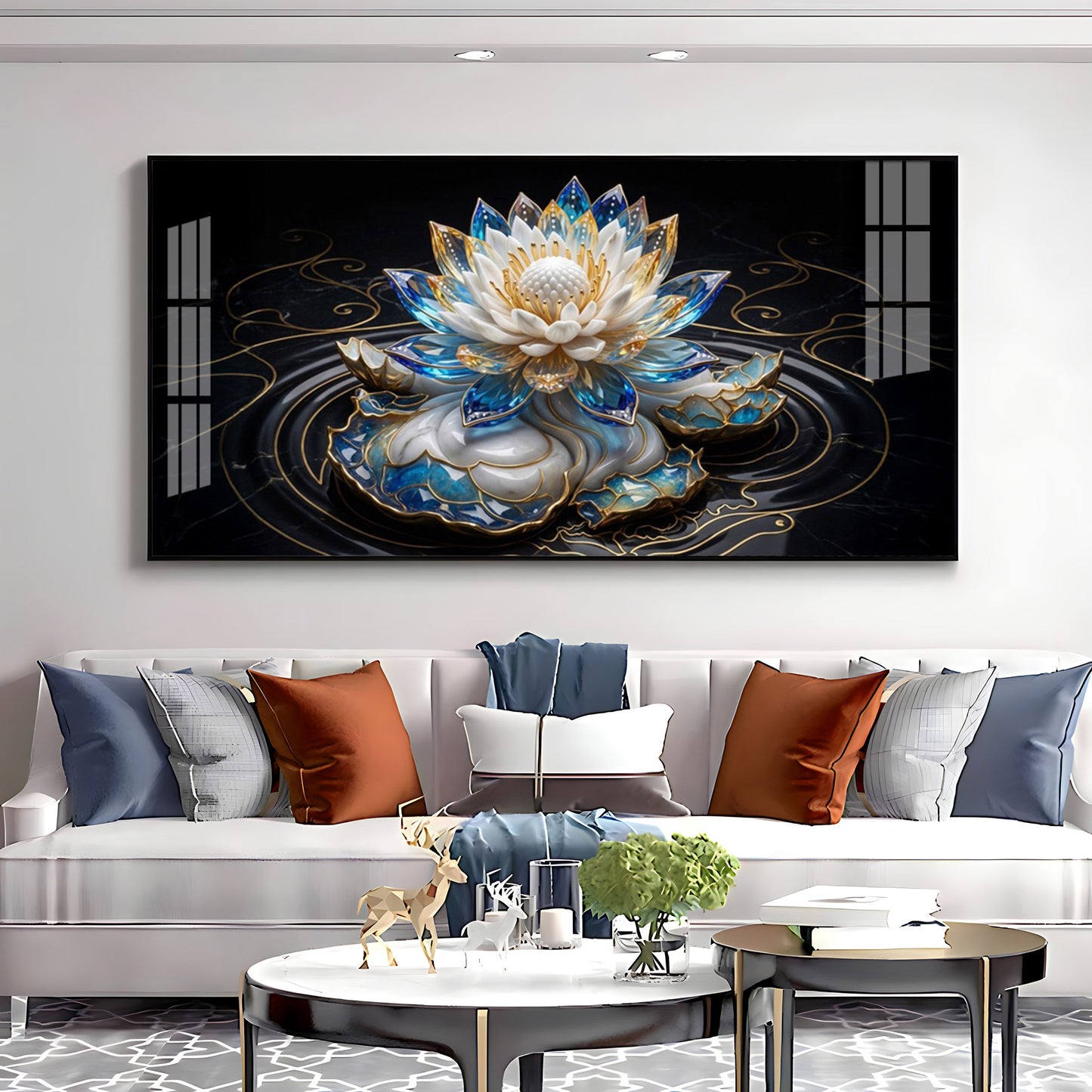 White Lotus Premium Acrylic Horizontal Wall Art