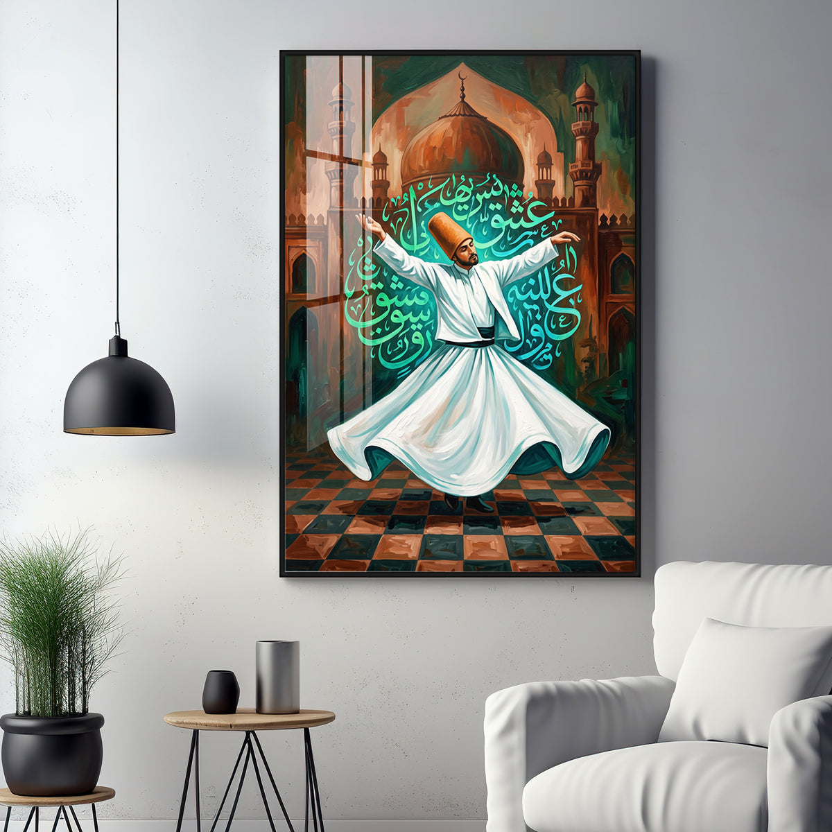 Modern Sufi Whirling Dervish Premium Acrylic Vertical Wall Art