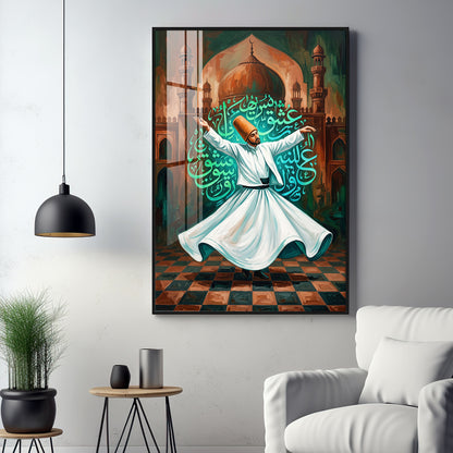 Modern Sufi Whirling Dervish Premium Acrylic Vertical Wall Art