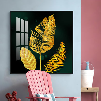 Luxury Golden Leaves Premium Acrylic Square Wall Art