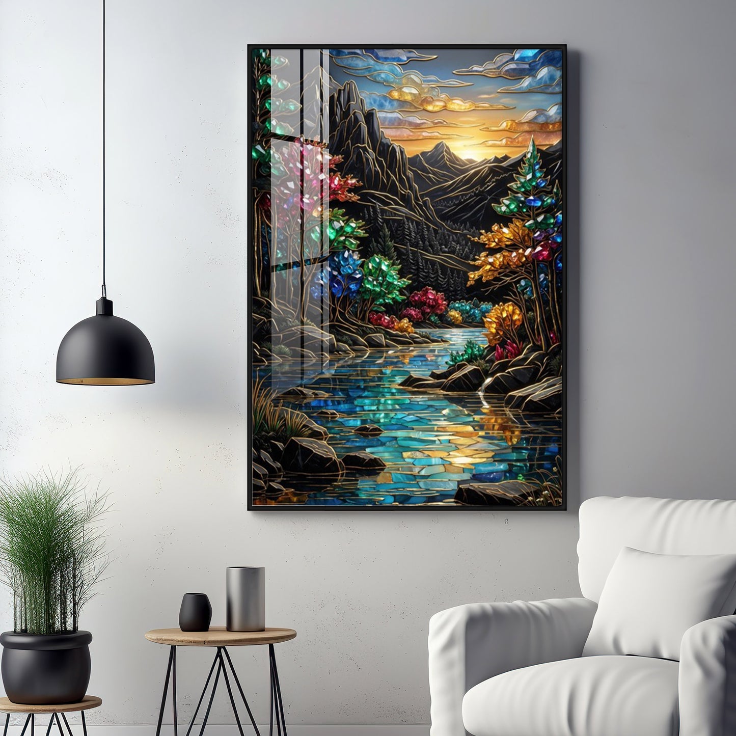 Depicting Mountains & River Premium Acrylic Vertical Wall Art