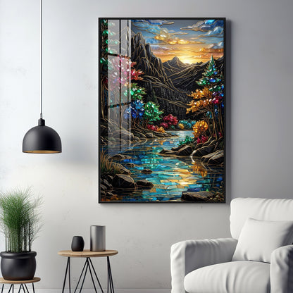 Depicting Mountains & River Premium Acrylic Vertical Wall Art