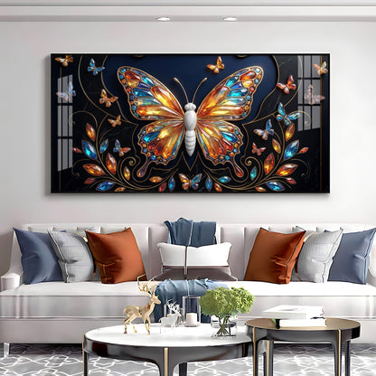 Colorful Butterfly With Stained Glass Effects Premium Acrylic Horizontal Wall Art