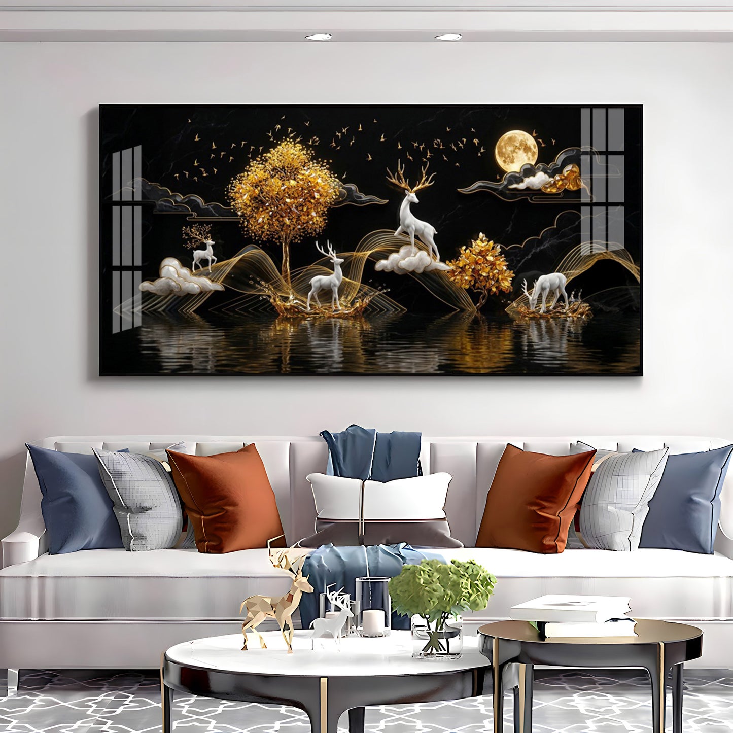 Moonlit Golden Deer Night Theam Premium Acrylic Horizontal Wall Art