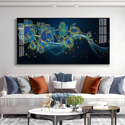 Lotus Flowers In Blue Tones Premium Acrylic Horizontal Wall Art
